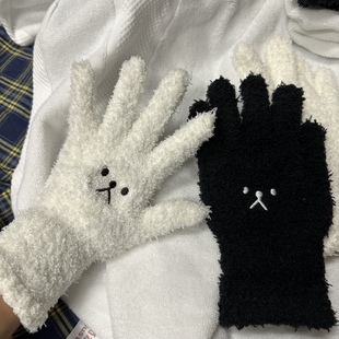 Original girl gloves winter warm finger embroidered bear cute cartoon cold-proof outdoor cycling student