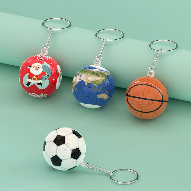 跨境立体3D拼图足球篮球拼插积木益智玩具挂饰礼品圣诞挂饰钥匙扣