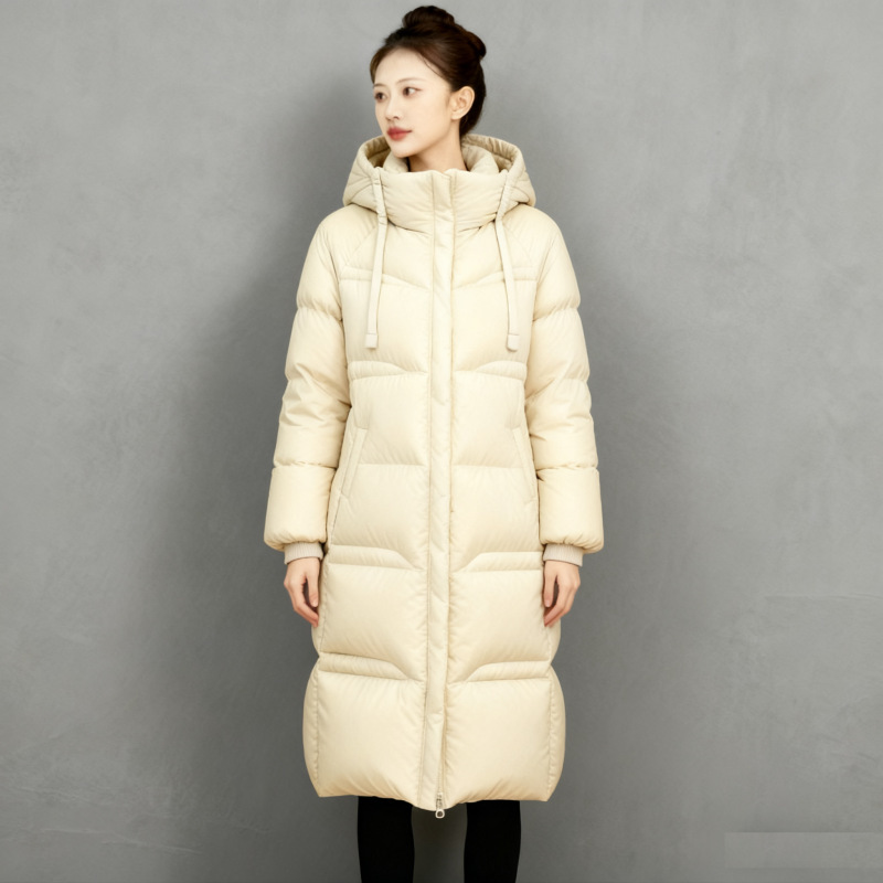 Clearance Brand Extended down Jacket Winter New Women's Thick Hooded Over-The-Knee Coat Loose White Duck down Jacket