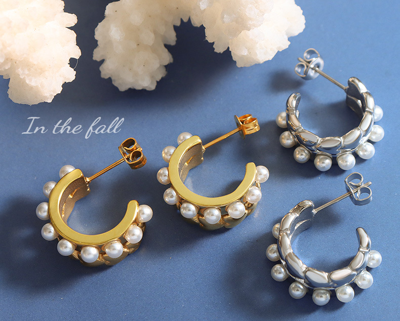 10g Weight Earrings Event & Party Supplies Artificial Pearls Inlay Material 1 Pair Simple Style C Shape Heart Shape Plating Inlay Titanium Steel Artificial Pearls Ear Studs