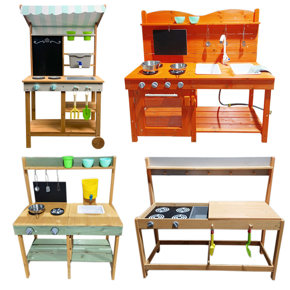 Xinyun juguetes de madera transfronterizos para niños al aire libre juegos de casas simulación de cocina simulación cocina de madera maciza estufa de barro