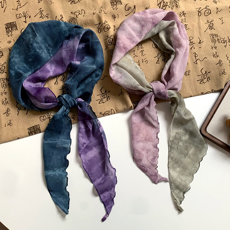 Bufanda triangular babero femenino nuevo estilo verano estilo nacional teñido de tinta bufanda fina bufanda bufanda multiusos diadema cinturón para el cabello cintura cortina de pedos