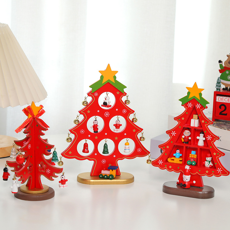 2025 mini escritorio árbol de Navidad de madera regalo de decoración de árbol de Navidad pequeño bricolaje decoración de Navidad