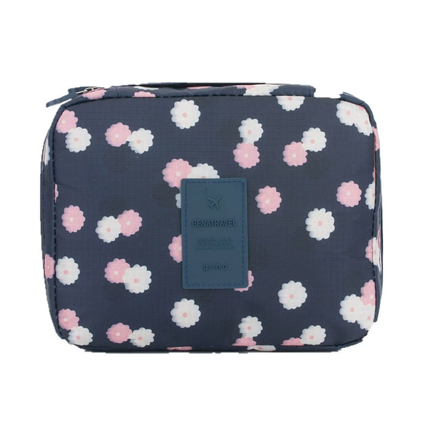 Blue and white cosmetic bag, flowered