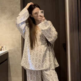 量大价优优质和服水墨花云朵棉 宽松女生睡衣家居服