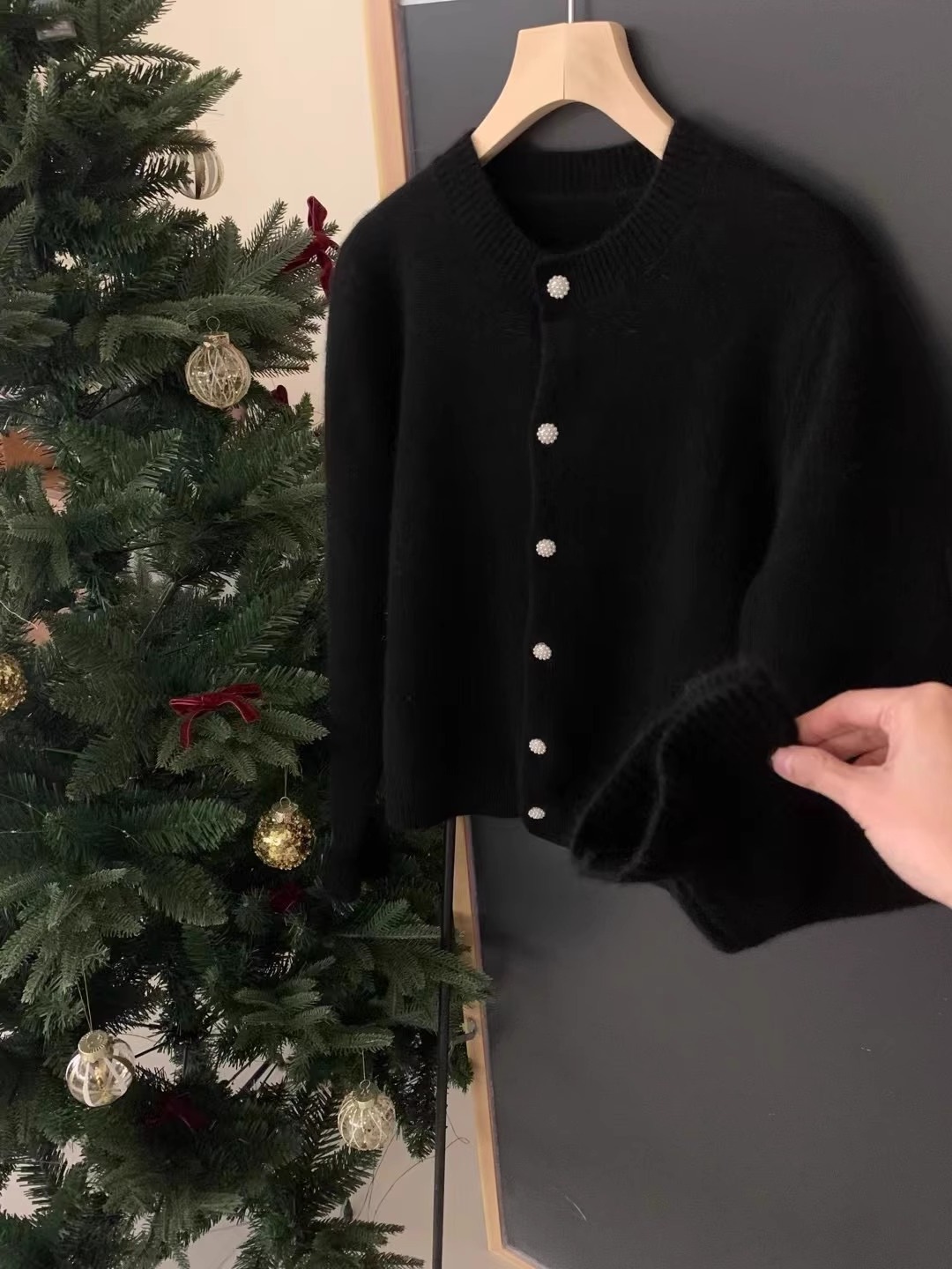 Cardigan coreano in velluto con scollo rotondo e maniche ricamate viola da donna, piccolo cappotto lavorato a maglia profumato primaverile_voghion.com