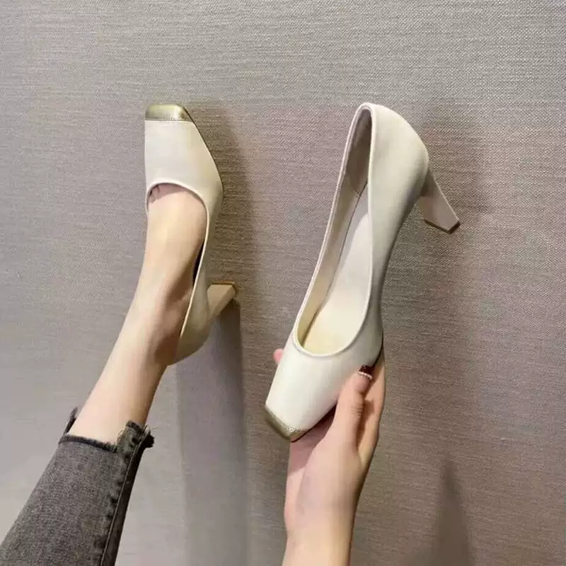 Женские туфли-лодочки с квадратным носком в ретро стиле, осень 2025, новые, элегантные, цветные, на высоком каблуке, на толстом устойчивом каблуке, удобные для работы.