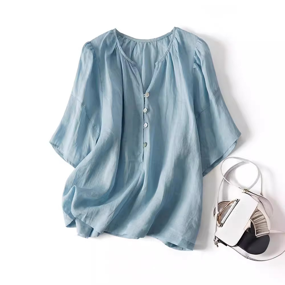 Retro solid color summer thin small design shirt