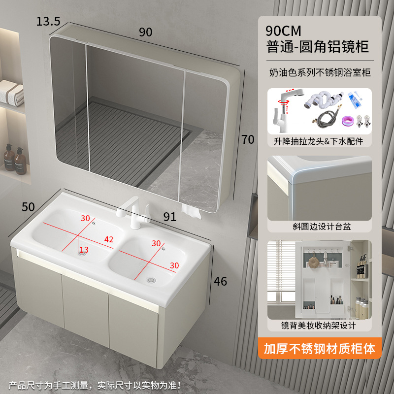 Acero inoxidable doble cajón impermeable doble lavabo lavabo baño combinado lavabo cerámico lavabo integral image 10