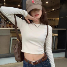 半高领辣妹高腰短款打底衫t恤秋冬款韩版修身百搭内搭长袖上衣女