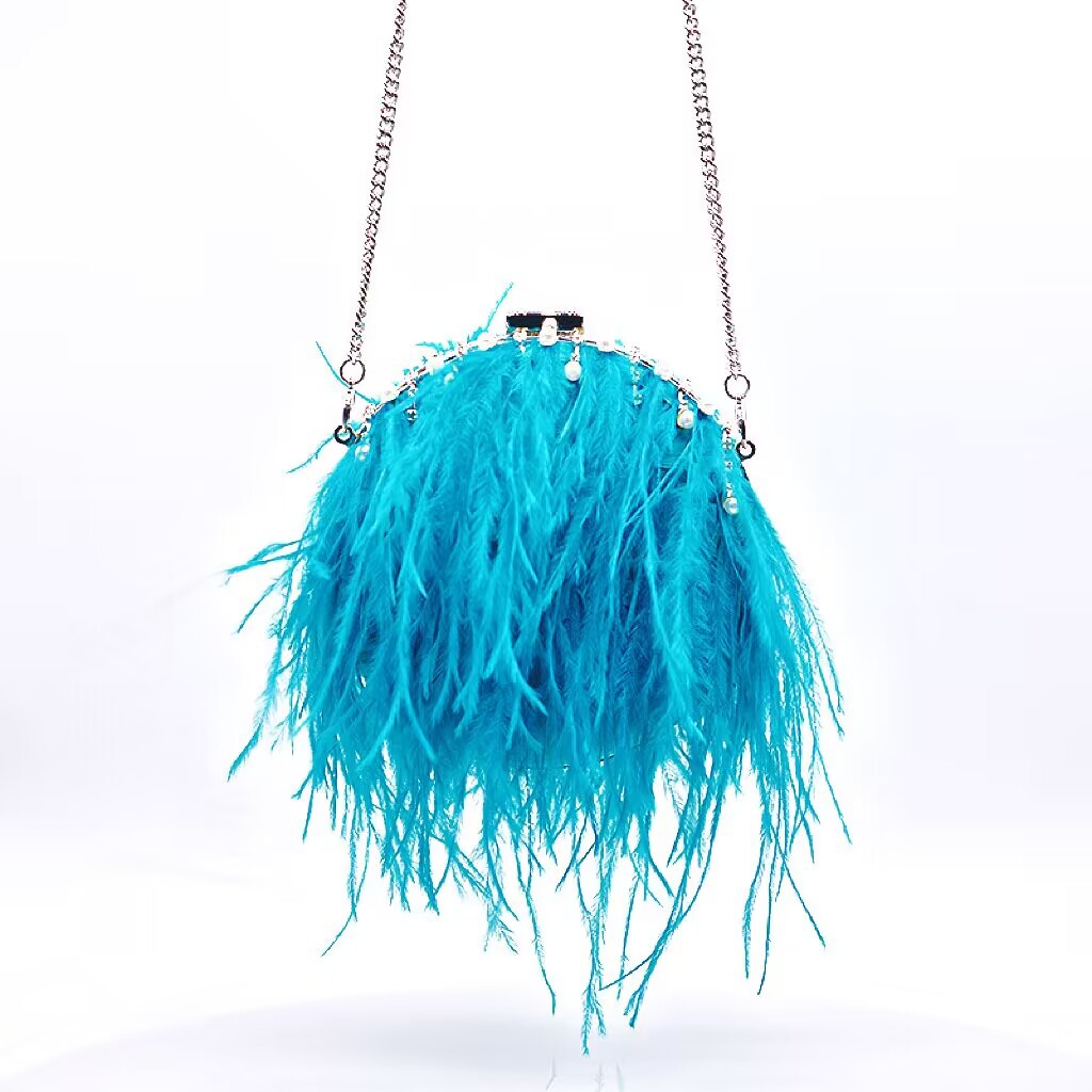 Damen Abendtasche Mit Straußenfedern Und Perlen Elegant_voghion.com