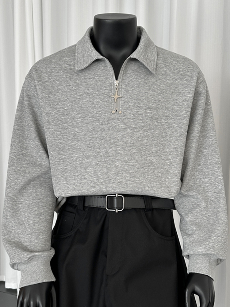 Schweres Baumwoll-sweatshirt Mit Half-zip Stehkragen Unisex_voghion.com
