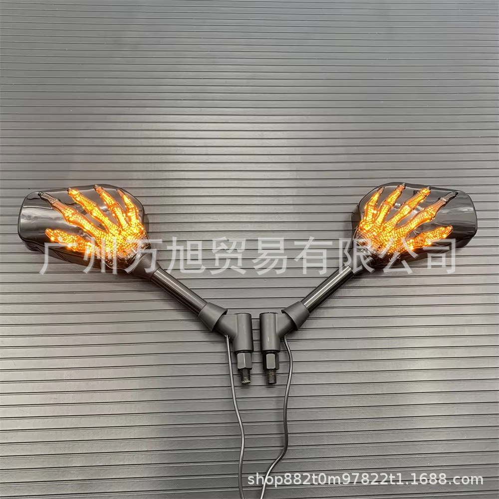 10mm Suitable for Yamaha, Suzuki, Kawasaki Motorcycle Skull Claw Rearview Mirror with Turn Signal