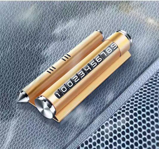 Four-In-One Metal Window-Breaking Hammer, Temporary Parking Sign, Car Mobile Phone Holder, Aromatherapy Creative Car Moving License Plate