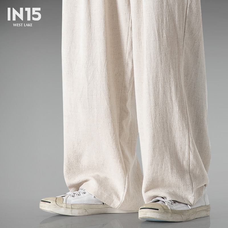 Middle-aged plus size Chinese Style Cotton Linen Wide Leg Pants Men's Comfortable Trousers Loose Thin Casual Pants Cotton Linen Pants
