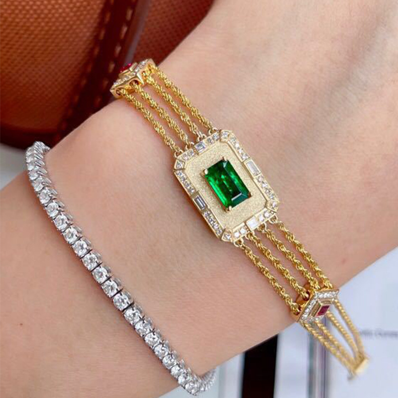 British Style Rectangle Copper Gold Plated Zircon Bracelets 1 Piece