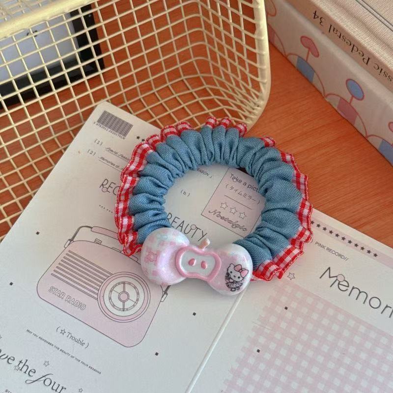 Niños jeans encaje anillo de cabello de cabello de encaje niñas alta cola de cabello de alta elasticidad cuerda de cabello de goma cabeza adornos para el cabello