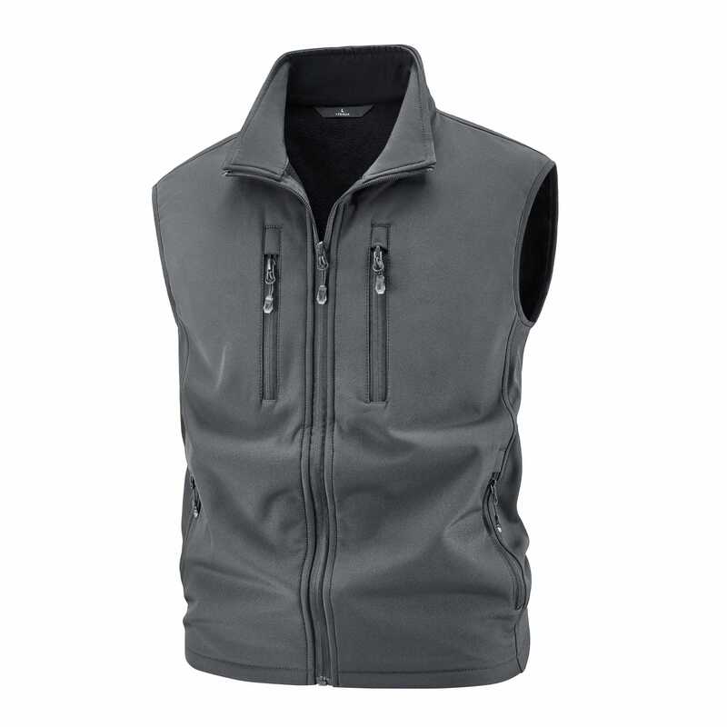 New Soft Shell Vest, Thick Stand-Up Collar, Men's Casual Simple Waistcoat, Casual Vest with Printed Logo Without