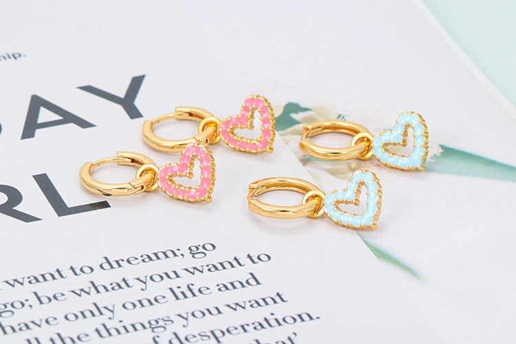 Drop Earrings Classification Fashion Heart Shape Copper Drop Earrings Enamel Plating Copper Earrings