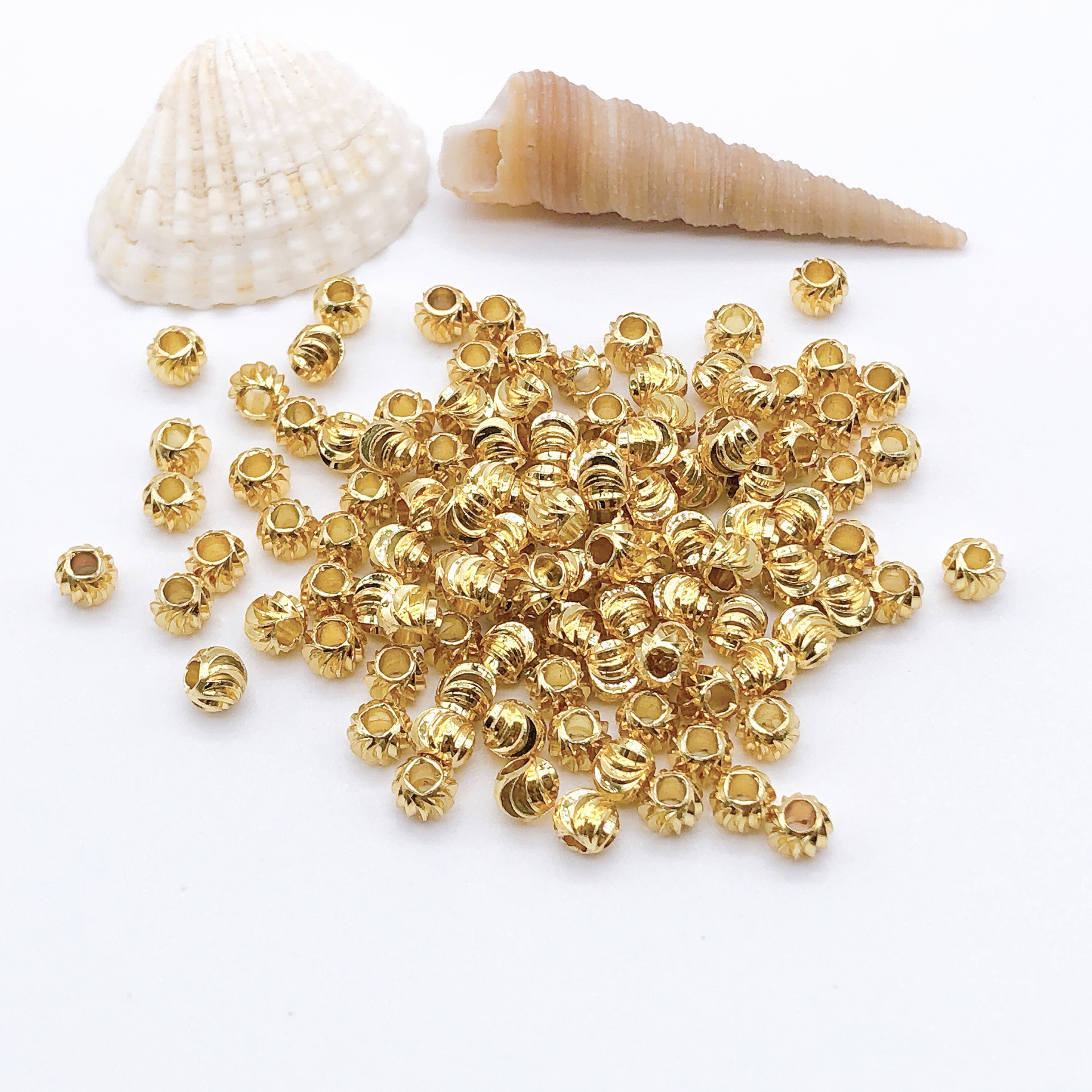 diy饰品配件铜珠 14k包金保色西瓜珠批花南瓜珠隔珠手工串珠材料