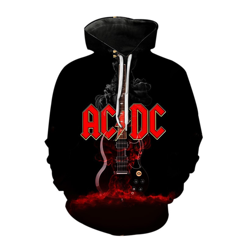 AliExpress Amazon Teenagers European and American 3D Digital Printing Men's Sweater ACDC Pattern Long Sleeve Loose
