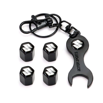 valve — Personalized Valve Head Cap Anti-Deflation - suzuki-logo-4-pieces-in-black-wrench-keychain