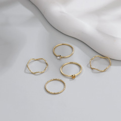 新款韓版時尚飾品個性五件套螺紋點鑽指環關節戒指女尾戒廠家直銷