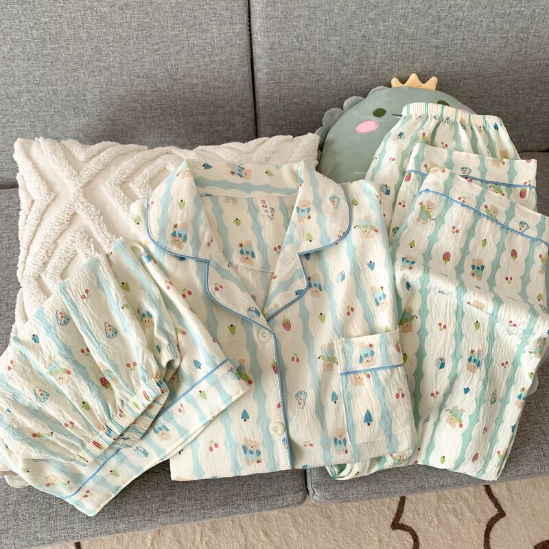 New Cute Style Internet Celebrity Large Size Cloud Cotton Pajamas for Women, Spring and Summer Casual Three-Piece Home Wear Set That Can Be Worn Outside New Cute Style Internet Celebrity Large Size Cloud Cotton Pajamas for Women, Spring and Summer Casual Three-Piece Home Wear Set That Can Be Worn Outside