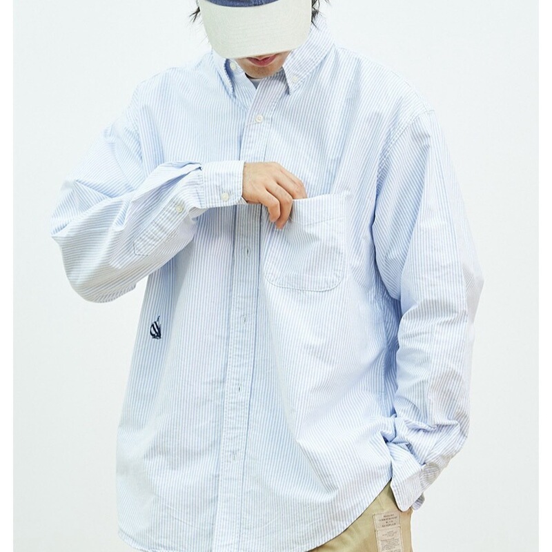 High-quality NAUTICA Hasegawa ultra-loose striped collared shirt, cityboy Japanese retro casual shirt High-quality NAUTICA Hasegawa ultra-loose striped collared shirt, cityboy Japanese retro casual shirt