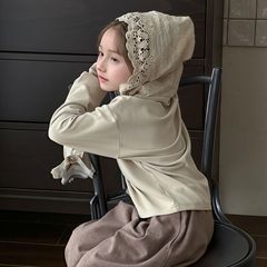女童秋款卫衣 儿童秋装时尚网纱连帽打底衫 宝宝蕾丝花边休闲上衣