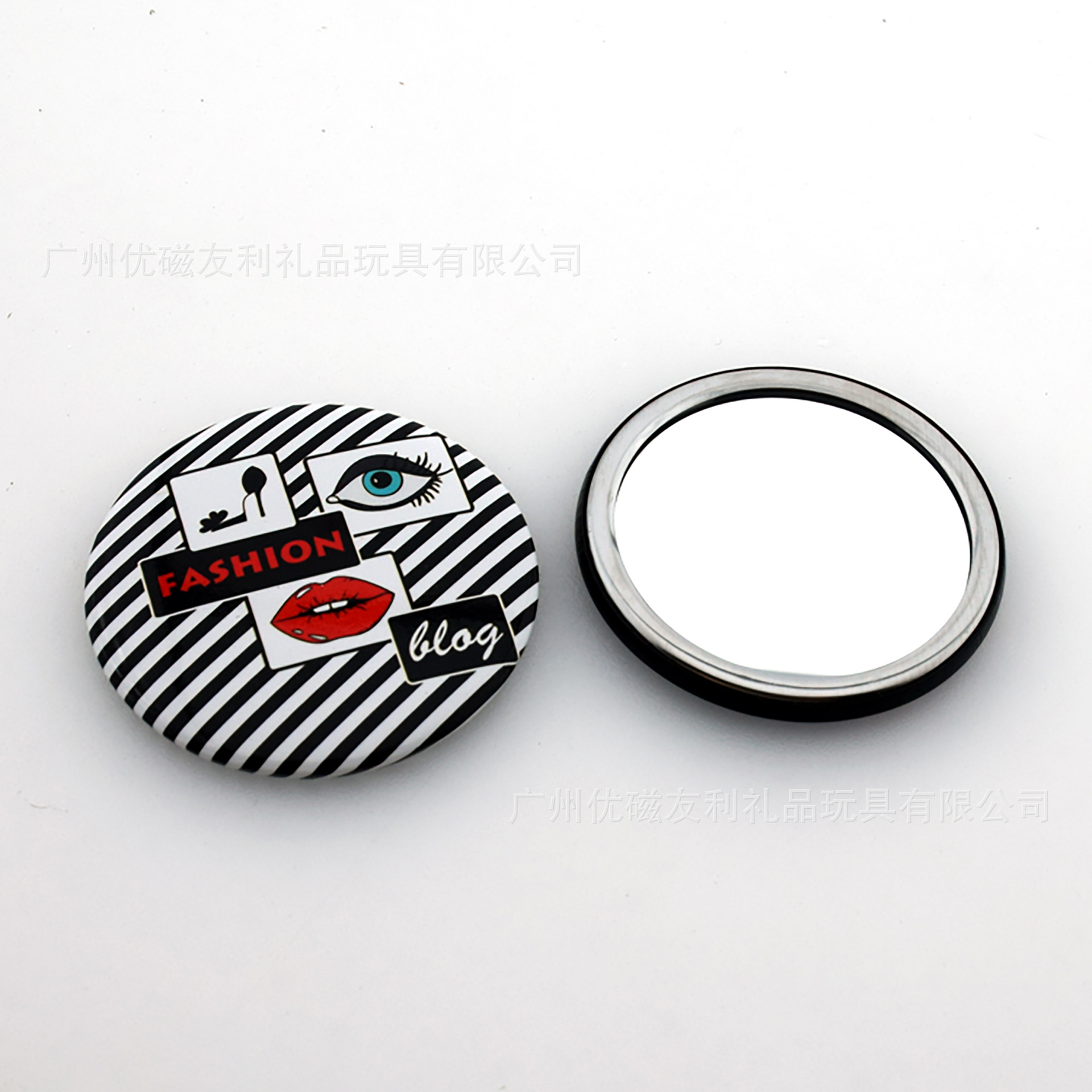 Publicidad de dibujos animados publicidad pequeño espejo pequeño regalo personalizado mini espejo de maquillaje espejo de bolsillo portátil hojalata pequeño espejo redondo