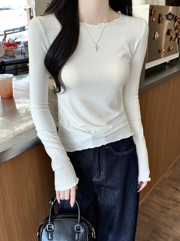 白色薄款内搭长袖t恤女2025秋季新款洋气高级感修身打底衫上衣|undefined