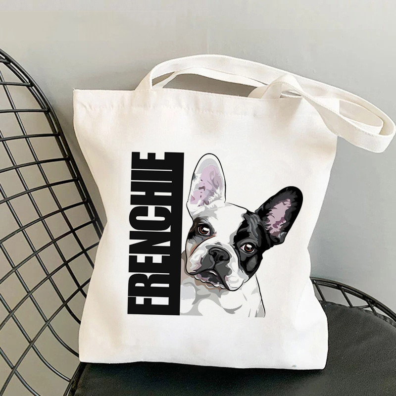 Comercio exterior transfronterizo Bulldog francés impresión bolsa de lona Haraku bolsa de compras portátil de hombro en stock