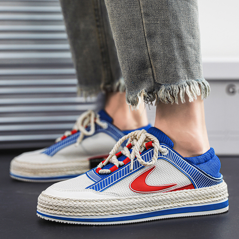 Scarpe da uomo autunnali Nuove scarpe sportive in mesh Un pedale Scarpe da marea intrecciate in paglia a doppio scopo con fondo spesso Scarpe casual da studente traspiranti da uomo_voghion.com