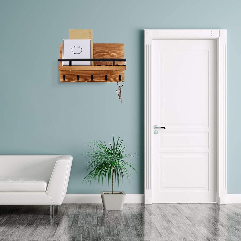 Pine Wood Carbonized Letter Frame Organizer Rack, Entryway Key and Bag Storage Rack, Wall Decoration and Storage Solid Wood Rack