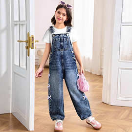 童装牛仔工厂四季款2-8岁孩子外穿牛仔背带裤学生宽松阔腿背带裤