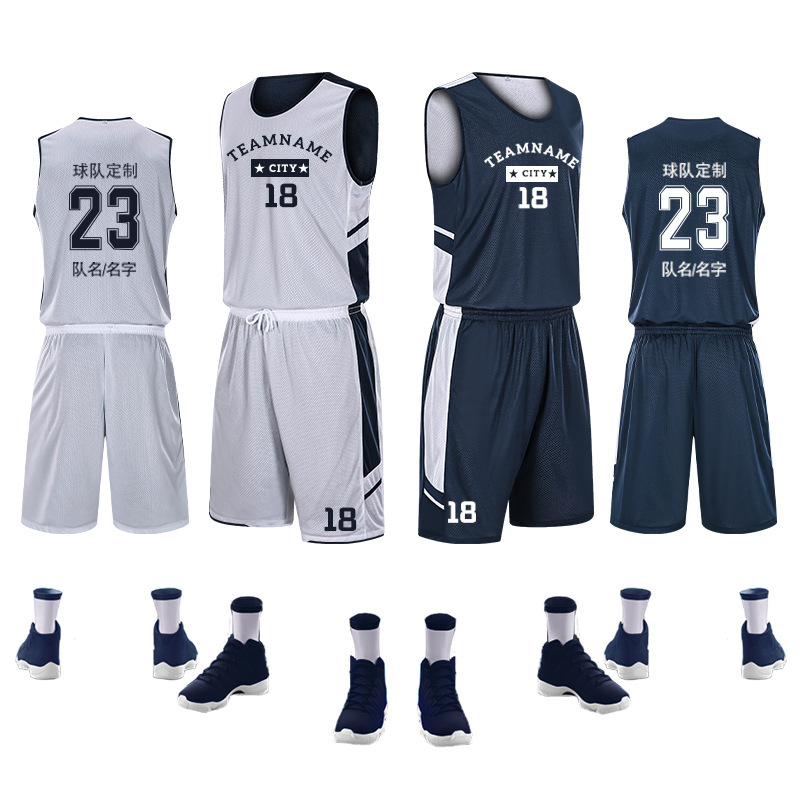 両面バスケットボール服セット男性夏ベストトレーニング試合チーム服ベストコート通気性学生運動印字|undefined