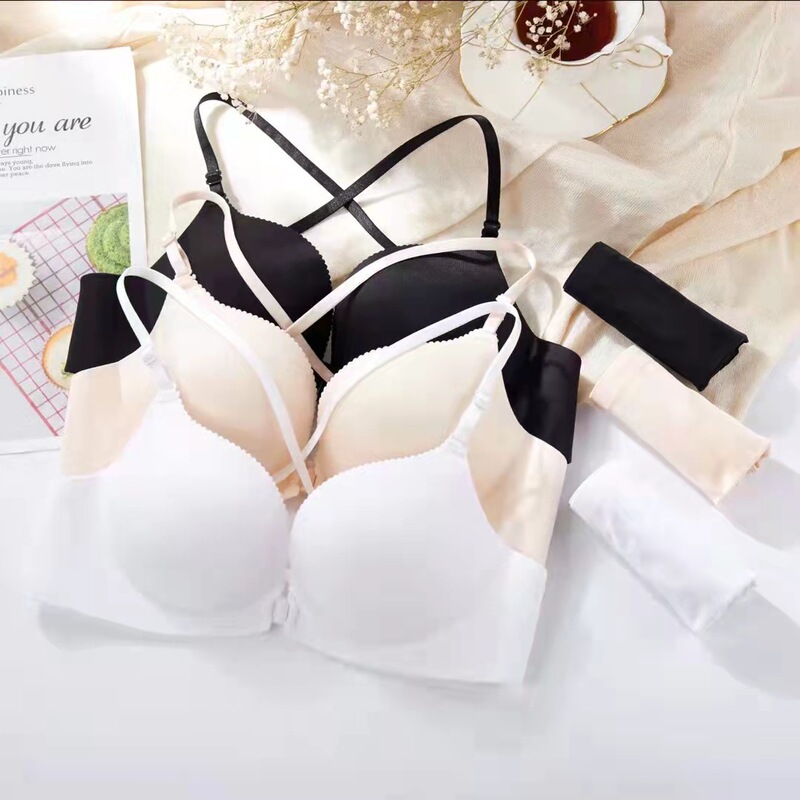 Cross-Back Sexy Lingerie Without Underwire, Comfortable Push-Up, Thick/Thin Cup, White Bra for Young Girls and Students, Small Chest Push-Up Cross-Back Sexy Lingerie Without Underwire, Comfortable Push-Up, Thick/Thin Cup, White Bra for Young Girls and Students, Small Chest Push-Up