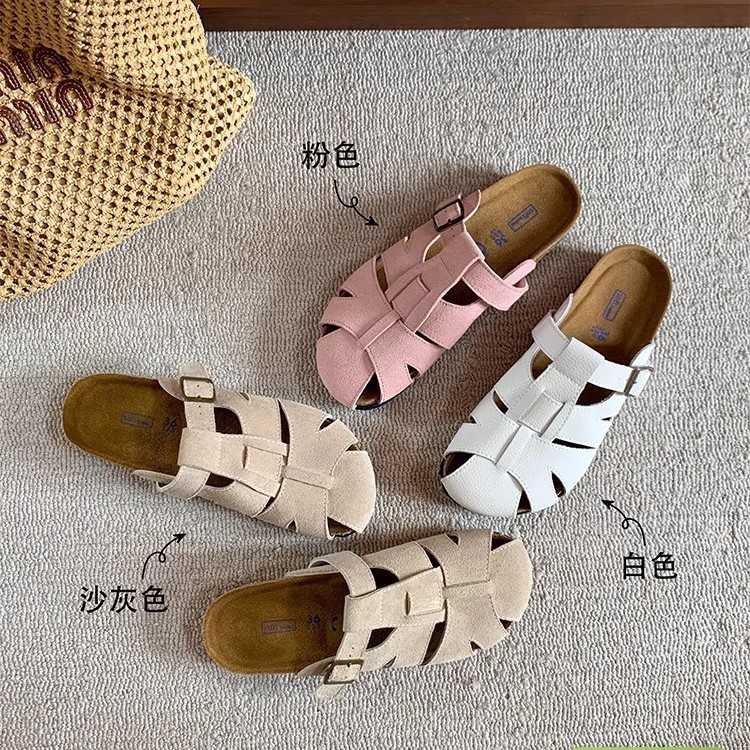 [Sheii Su Yinyin] La doctrina real ~ Moda hueco de suela gruesa Baotou Buckener pantuflas mujeres medio arrastradas para llevar verano