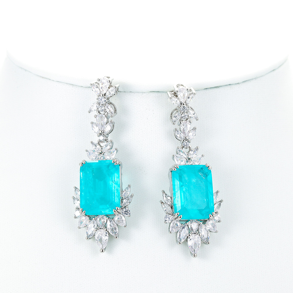 23g Weight Zircon Inlay Material Drop Earrings Classification 1 Pair Quantity 1 Pair Elegant Square Copper Inlay Zircon Drop Earrings