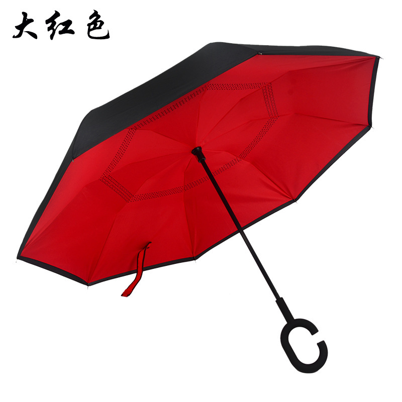 Mayorista mano larga paraguas inverso personalizado paraguas retráctiles para automóviles tipo C paraguas inverso manos libres paraguas de doble capa