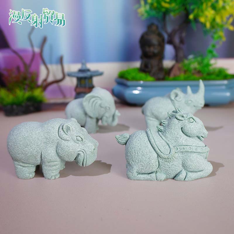 Decoración de entrada de muebles para el hogar Zen Xinzhong nuevo producto transfronterizo imitación piedra Tangma elefante rinoceronte hipopótamo pecera decoración de paisaje