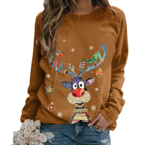 New Christmas 3D Digital Printing Long-Sleeve Women's Crew Neck Sweatshirt Hot Selling on Amazon from Europe and America