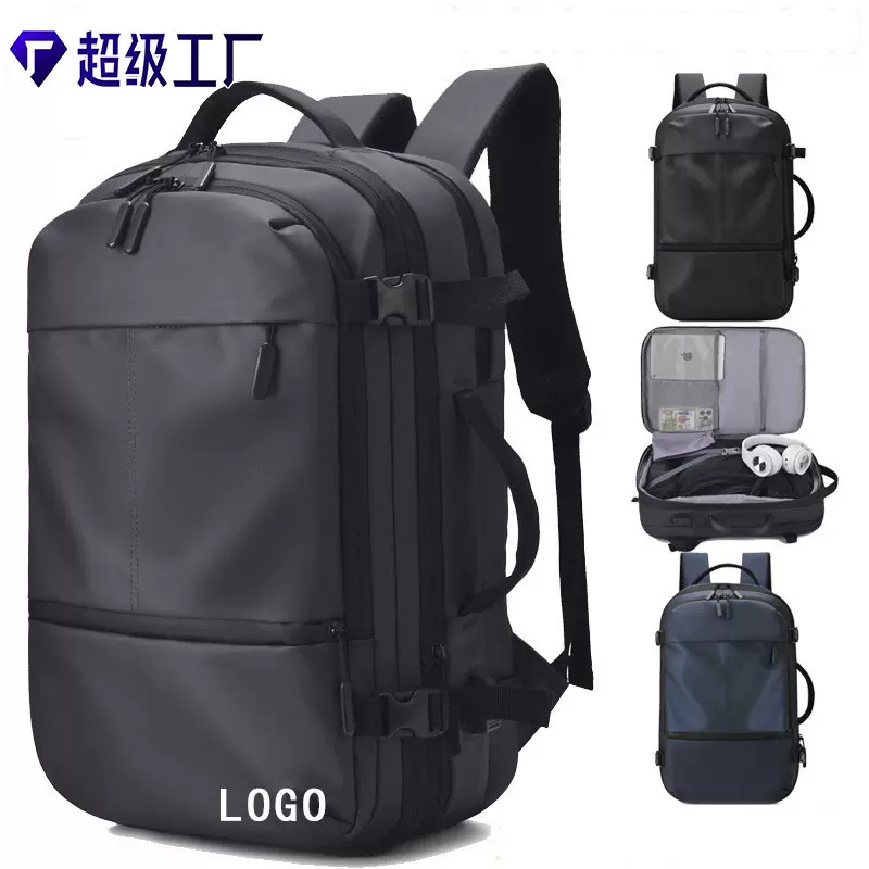 双肩背包17寸皮膜商务男跨境可扩容电脑可印LOGO开合商旅双肩包