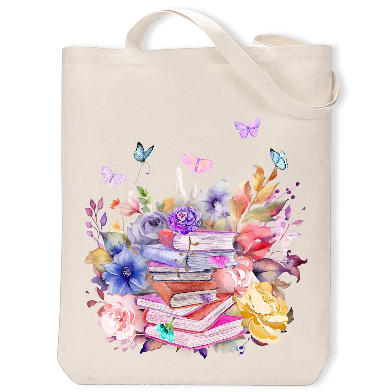 书本花朵图案印花帆布袋单肩包时尚全球外贸折叠袋学生购物手提袋