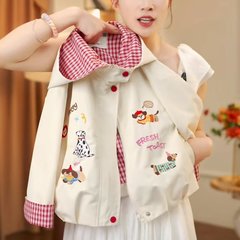 女童卡通冲锋衣秋装2025新款春秋格子连帽夹克开衫外套韩版上衣潮