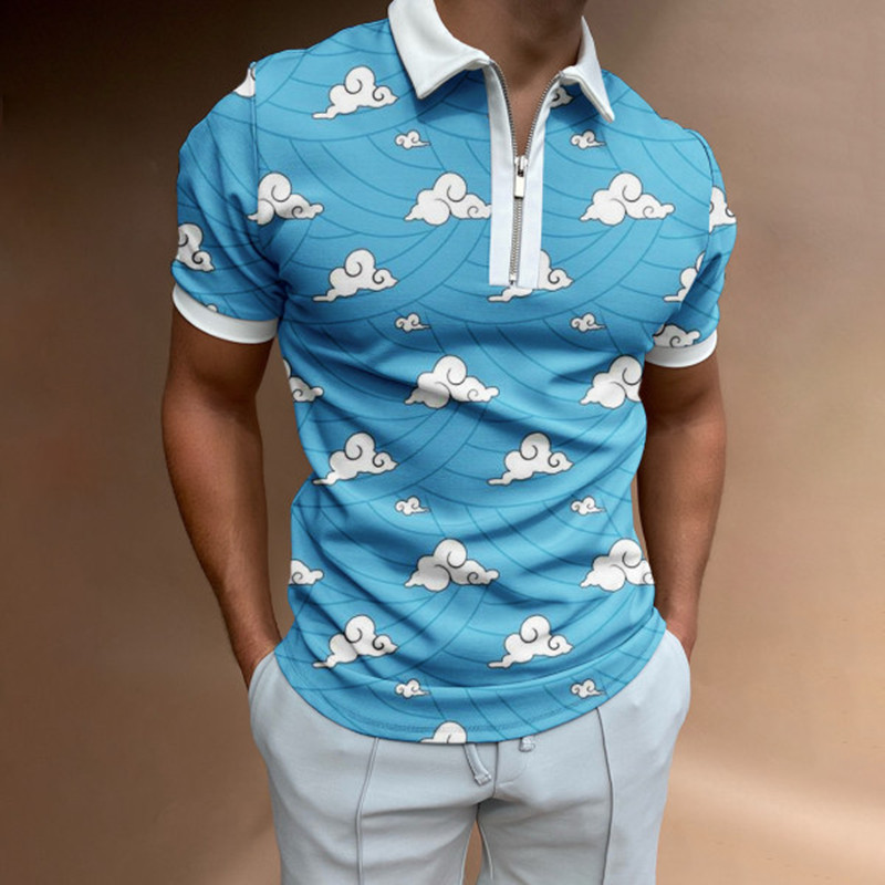 En stock 2022 transfronteriza Amazon AliExpress camisa de Polo de manga corta casual a rayas Plaid impreso cremallera pullover