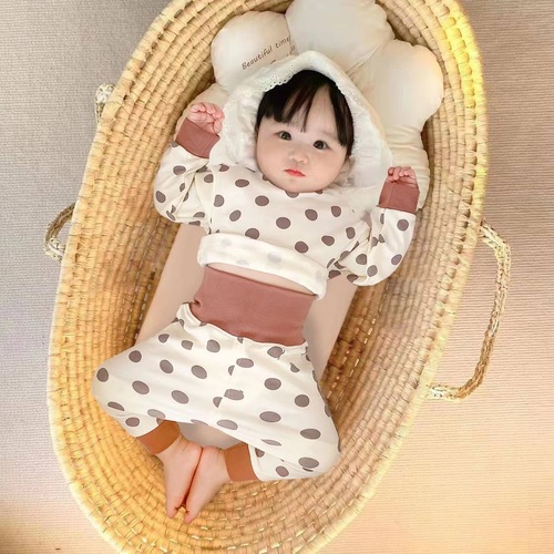 Baby clothes, high waist, belly protection, autumn and winter baby home clothes, pajamas set, bottoming thermal underwear two-piece set