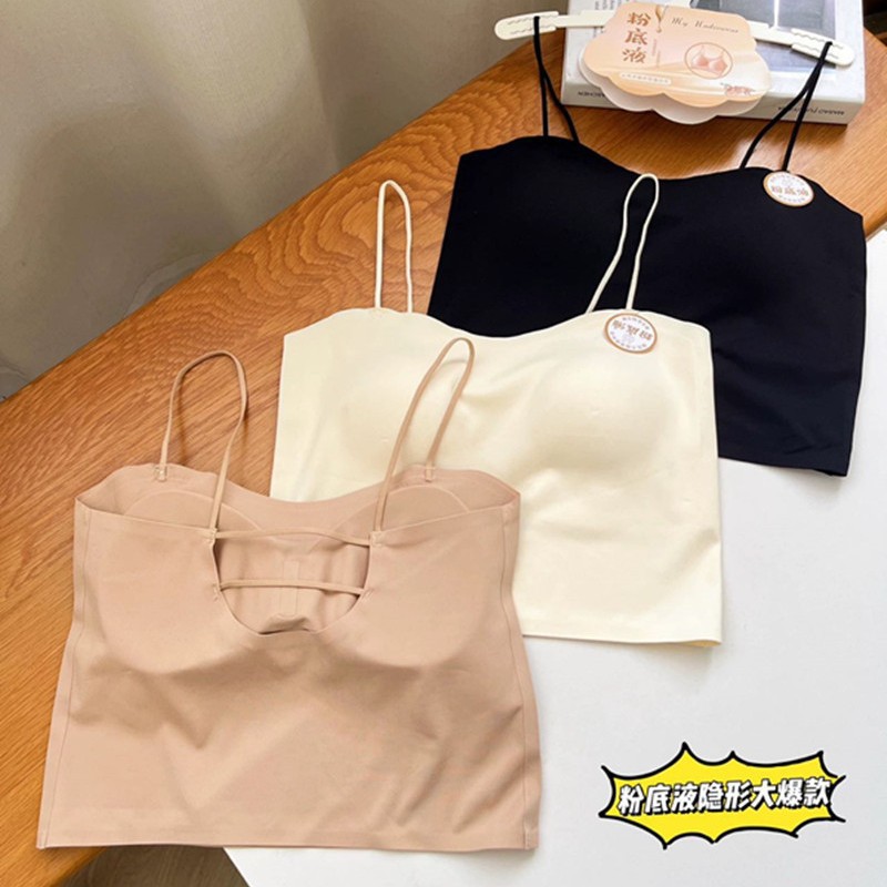 Maple Hanger 3521 Liquid Foundation Mid-Length Ice Silk Beauty Back Underwear Seamless Invisible One-Line Collar Fixed Cup Tube Top