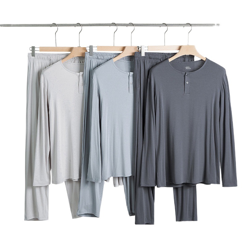 Nuevo conjunto de pijamas y pantalones de pijama de modal de doble cara para hombre, pantalones largos de manga larga, ropa para estar en casa, transpirable y agradable al tacto.